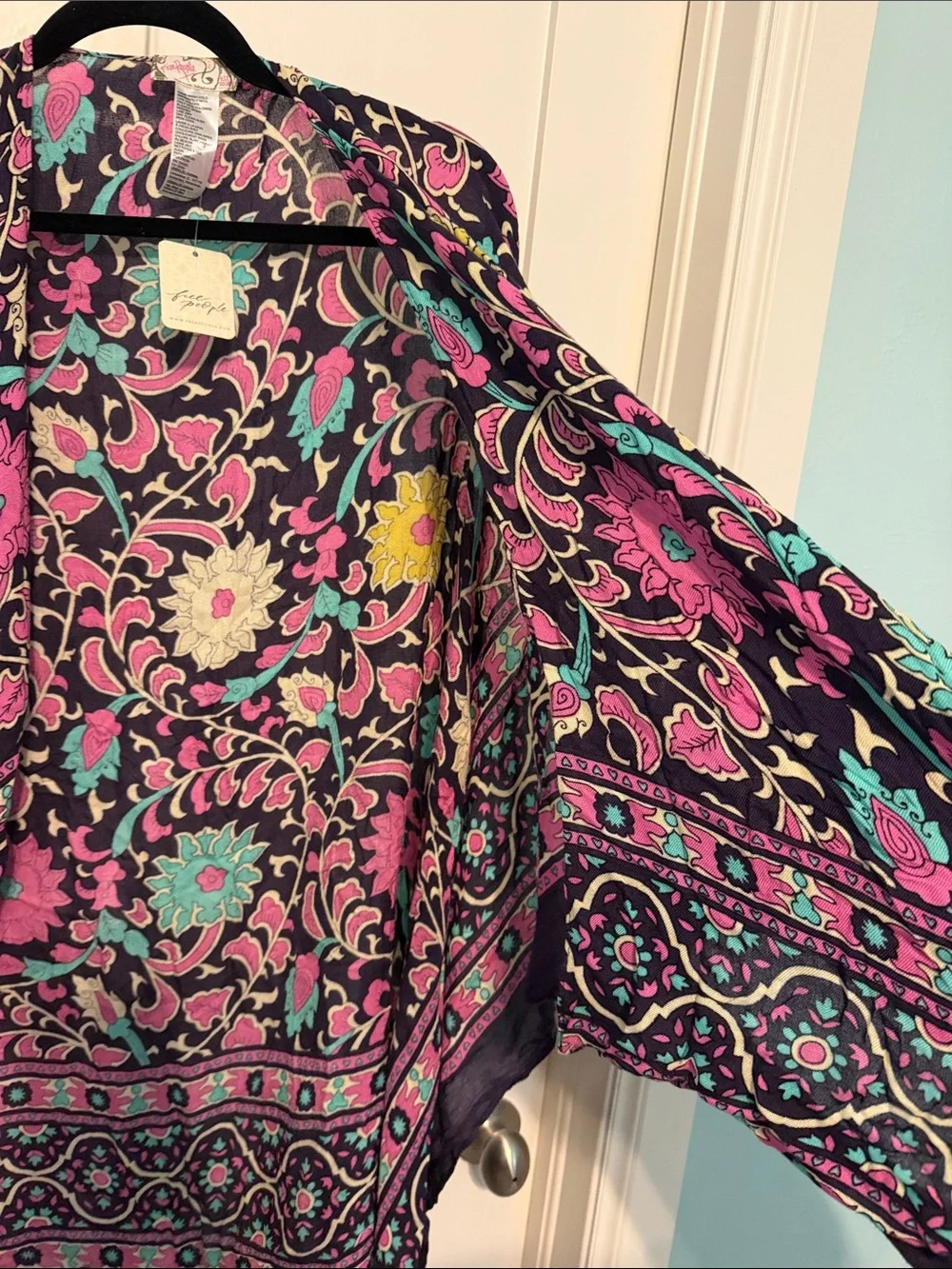NWT Free People Floral Dopamine Open-Front Boho Kimono Beach Cover Up